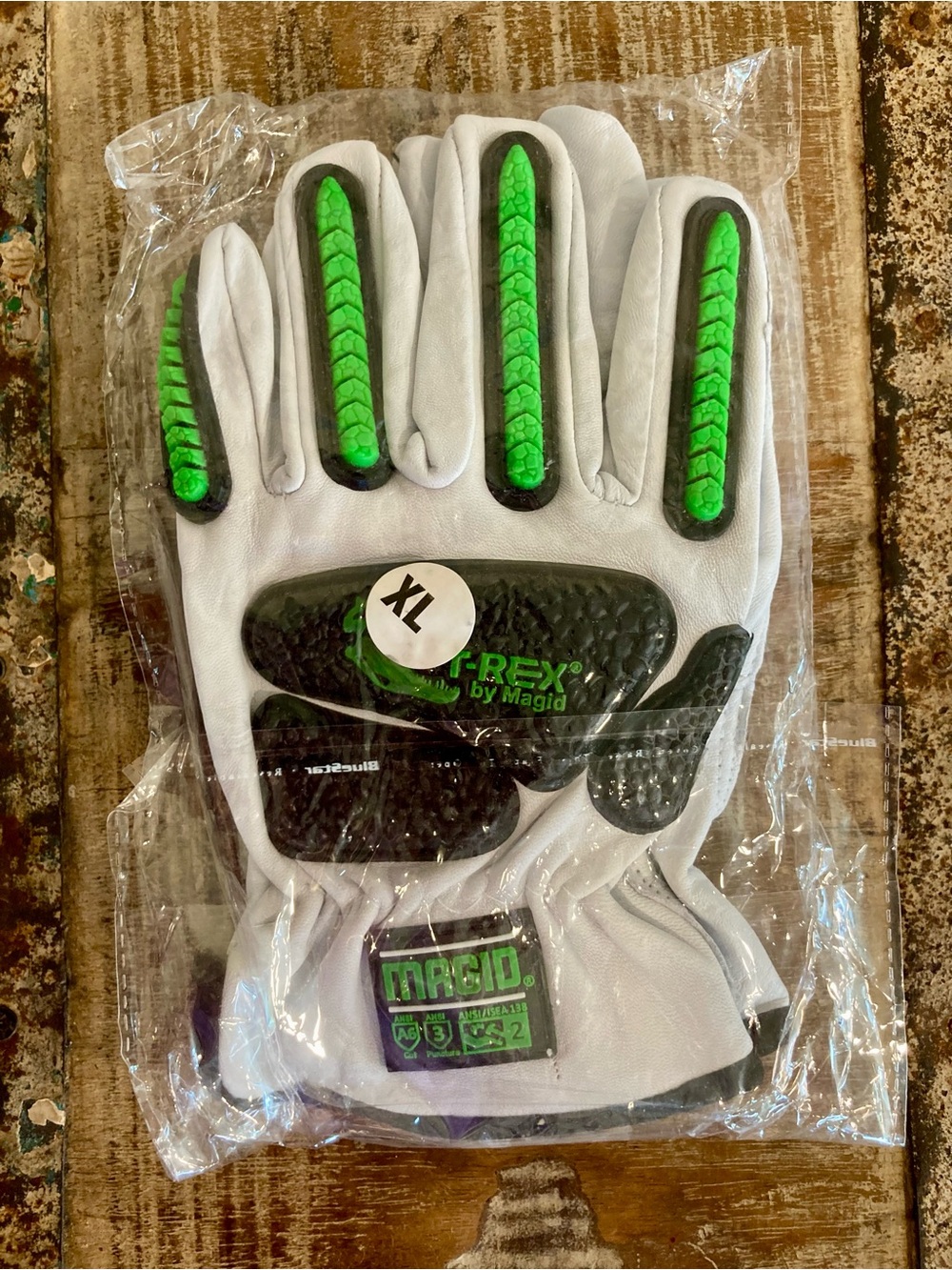 1 Pair Magid T-Rex Green & Grey Lined Leather Safety Work Gloves ANSI Cut A6 XL